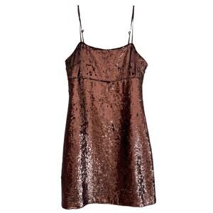 Madewell Mini Dress Sequin Slip Party Night Out Brown Semi Formal Rave Dinner